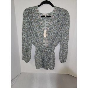 Max Studio floral green 3/4 sleeve v neck size L "NWT"